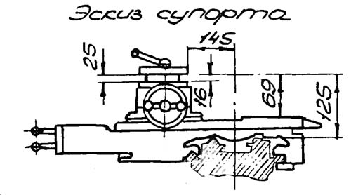 Супорт. Габаритні розміри робочого простору токарно-гвинторізного верстата ТВ-125 ТВ-125 Габаритні розміри робочого простору токарно-гвинторізного верстата